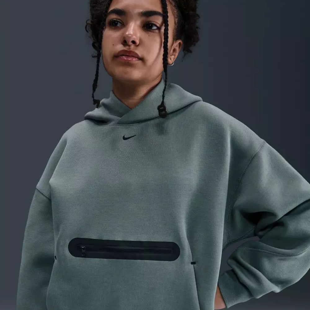 Nike Girls Sportswear Tech Fleece Oversized Pullover Hoodie - Clay Green/Black